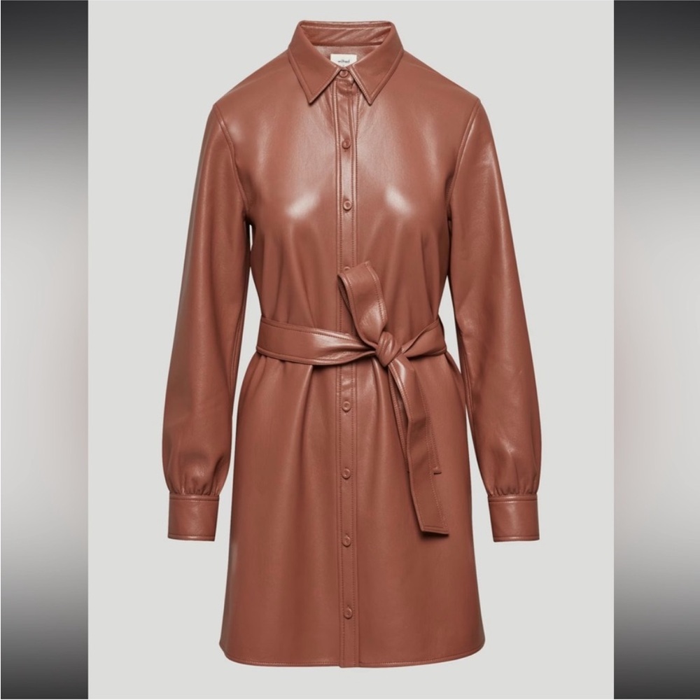 Wilfred Chestnut Faux Leather Belted Shirt Dress
